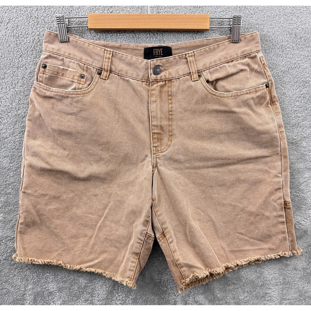 FRYE Mens 32 Brown Camber Heavy Canvas 8" Raw Hem Cut Off Shorts FMS9BWB05